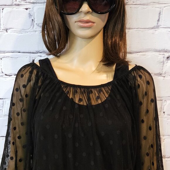 ANNE TAYLOR LOFT, 3/4 polka dot sheer black blouse - Picture 6 of 10